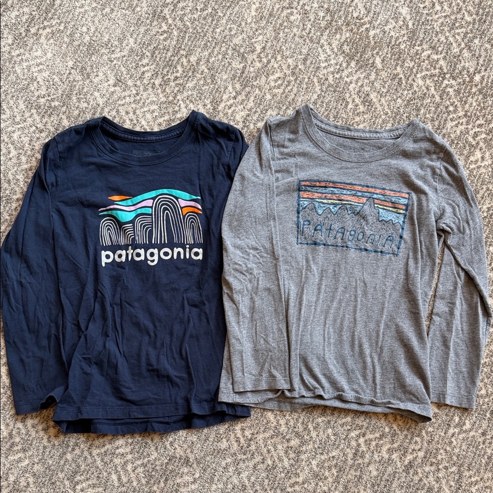 Patagonia Kids' Long Sleeve Tees in Navy and Gray, size S 7-8